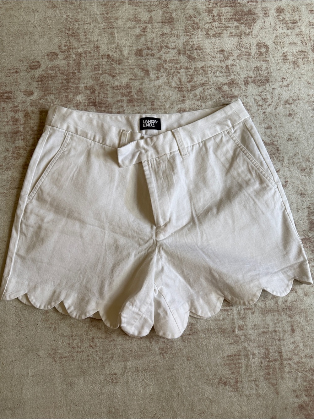 Lands' End White Scalloped Hem Women's Shorts
